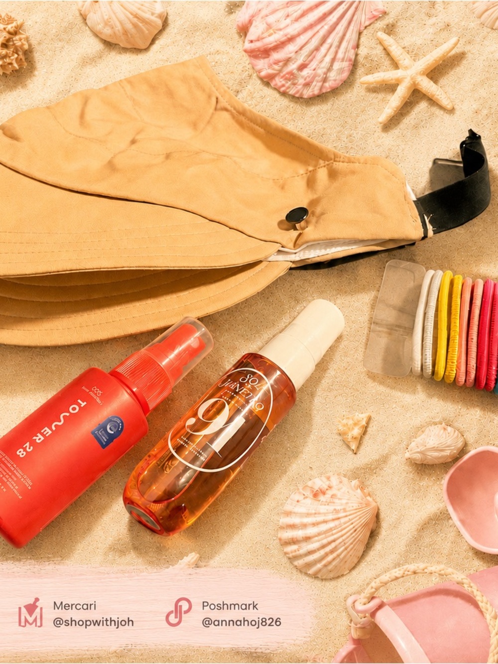 Beach bundle: Sol de Janeiro, tower 28, hair tie, sunvisor